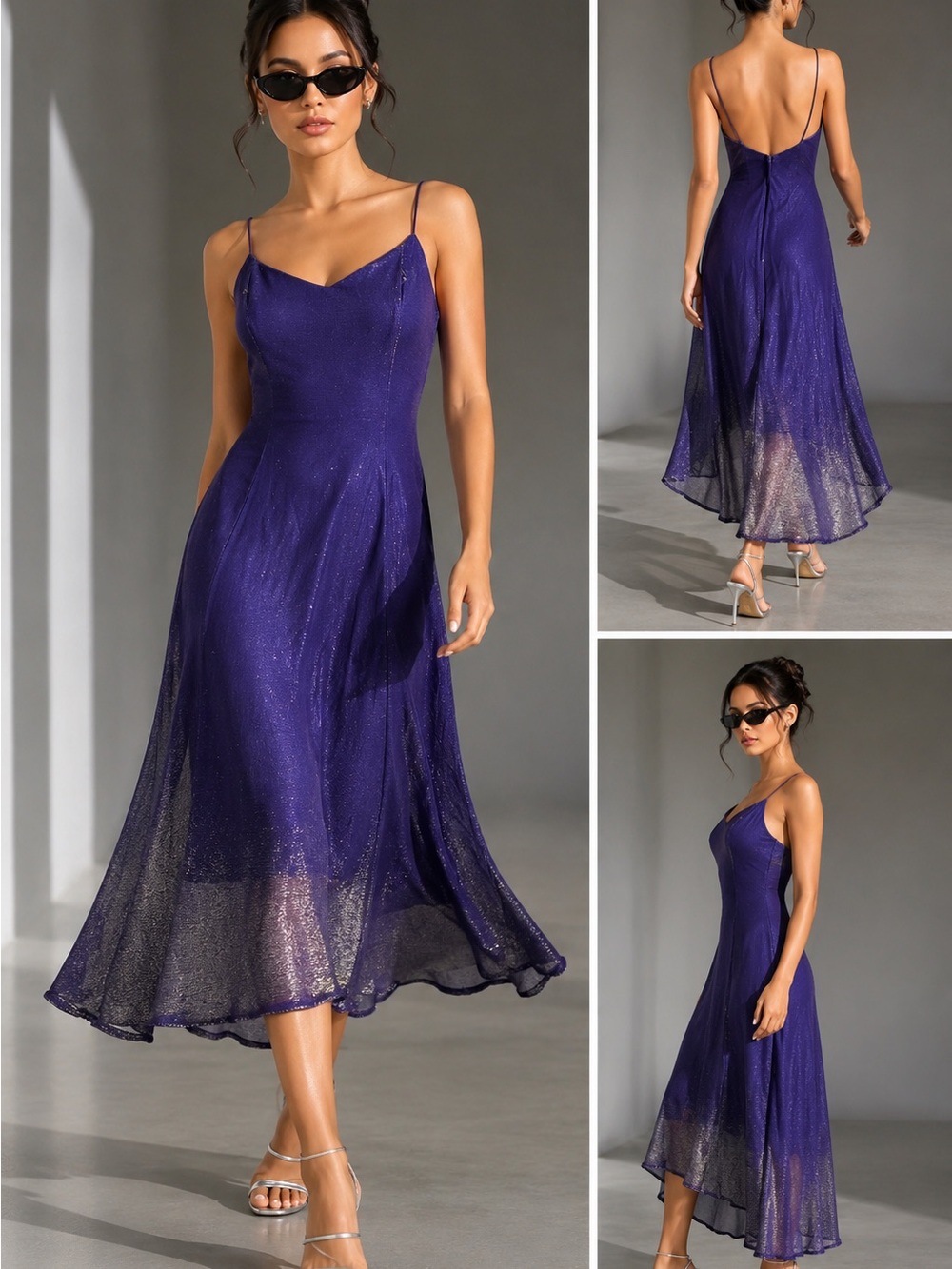 L.A. Glo Purple Shimmer Slip Midi Dress XS/S